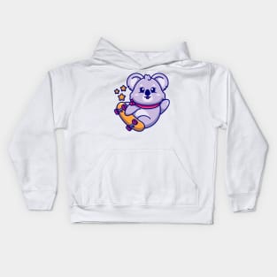 Cute koala play skateboard cartoon Kids Hoodie